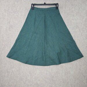 Vintage A-Line Womens Skirt Green Mid-Length High Waist Woven Fabric Side Zipper